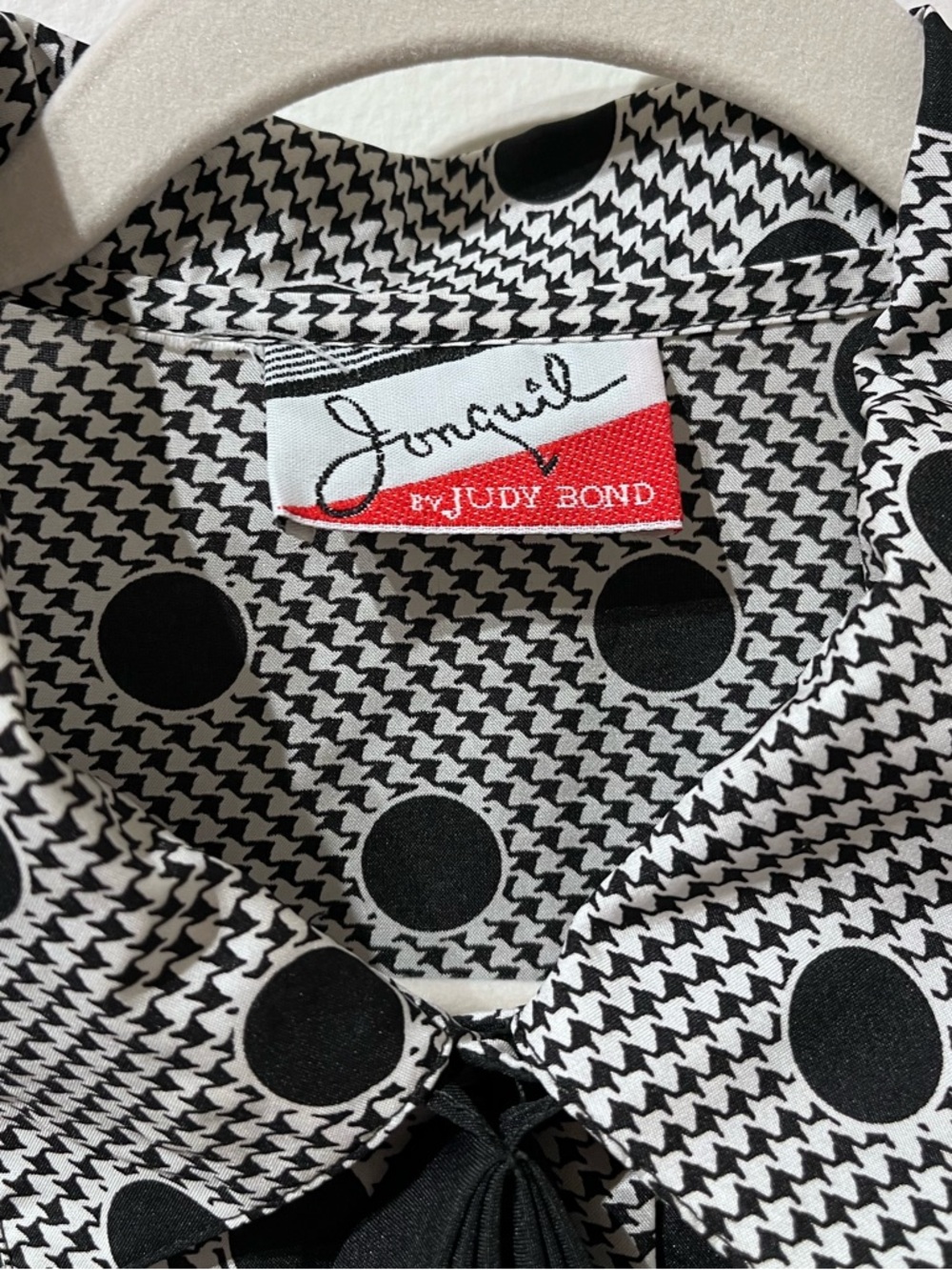 Vintage Jonquil Judy Bond Black and White Polka Dot Tie-Neck Blouse Size Large - Picture 2 of 5